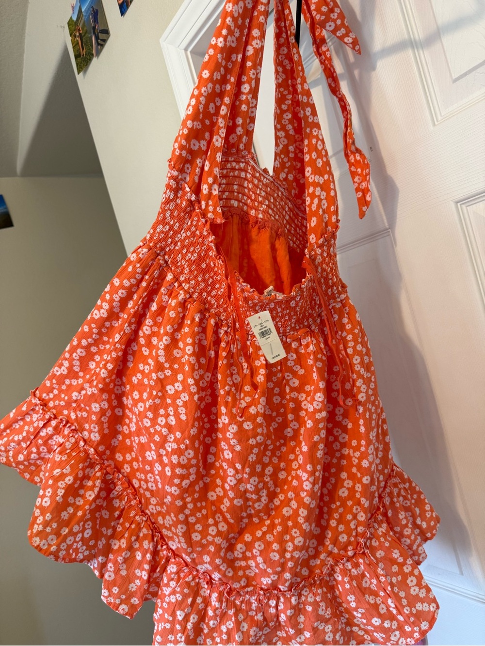 aerie Orange Halter Mini Dress with White Floral Print - Picture 2 of 4